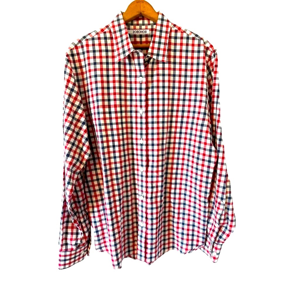 Bonobos Button Up Shirt Red White Blue Check Cotton Lightweight Size Large